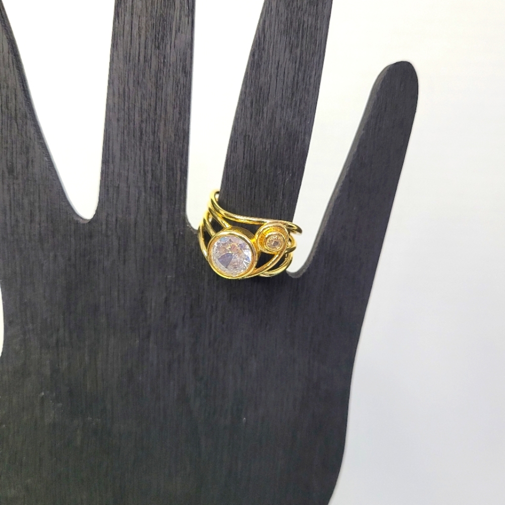 Goldtone Ring with 2 Round Clear Stones 8